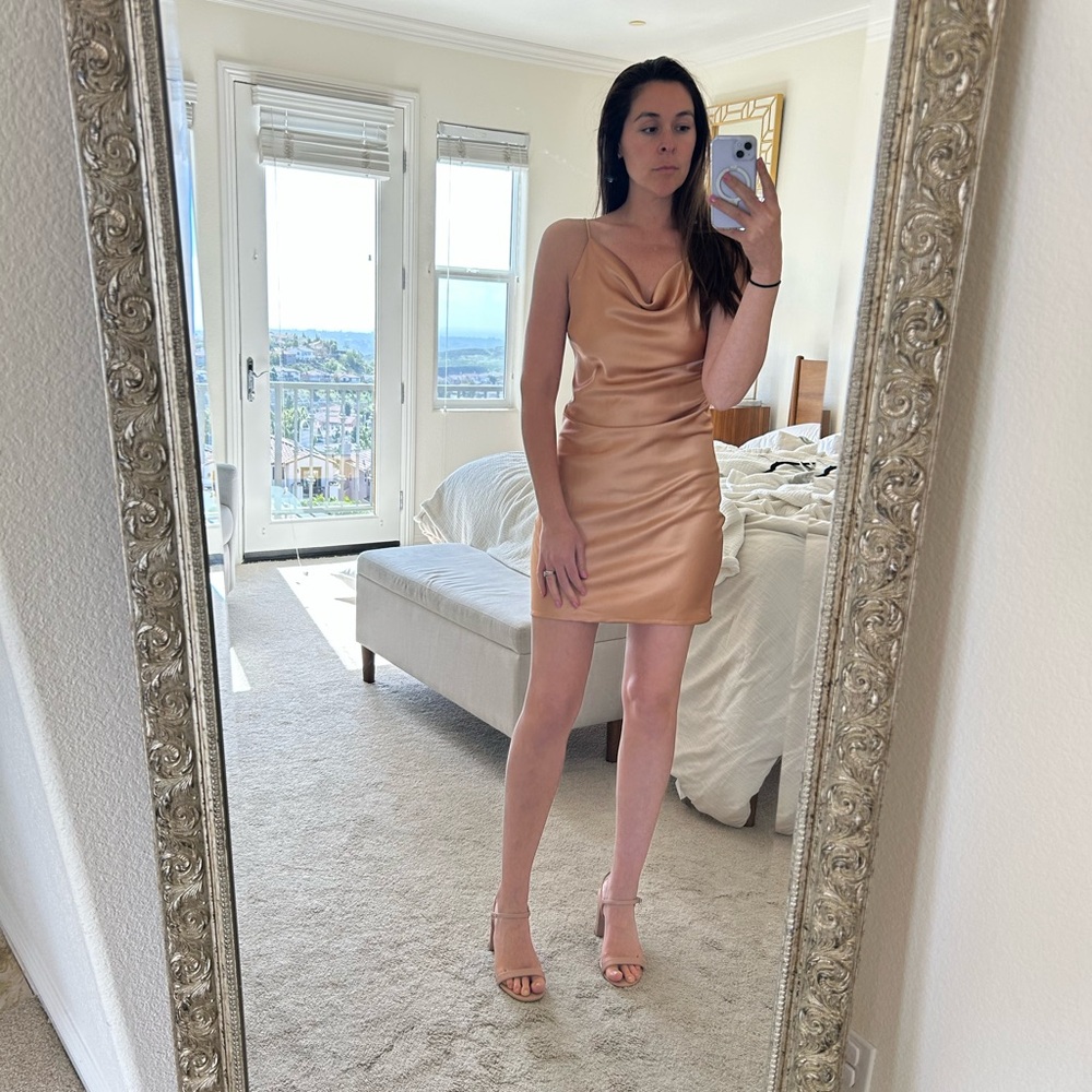Elegant Tan Satin Dress